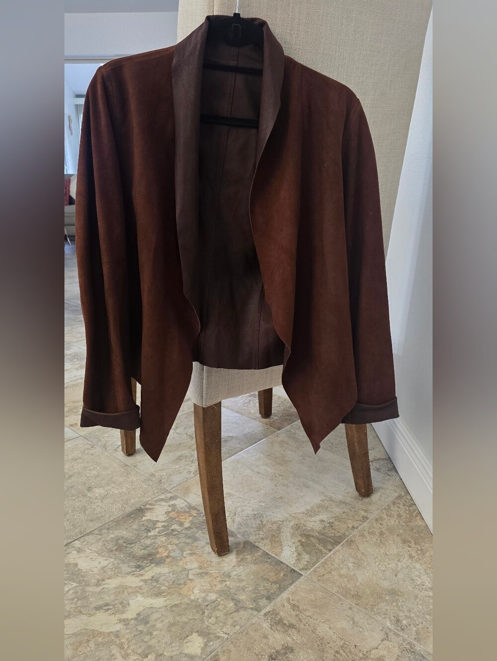Brown Suede Open-Front Women's Jacket